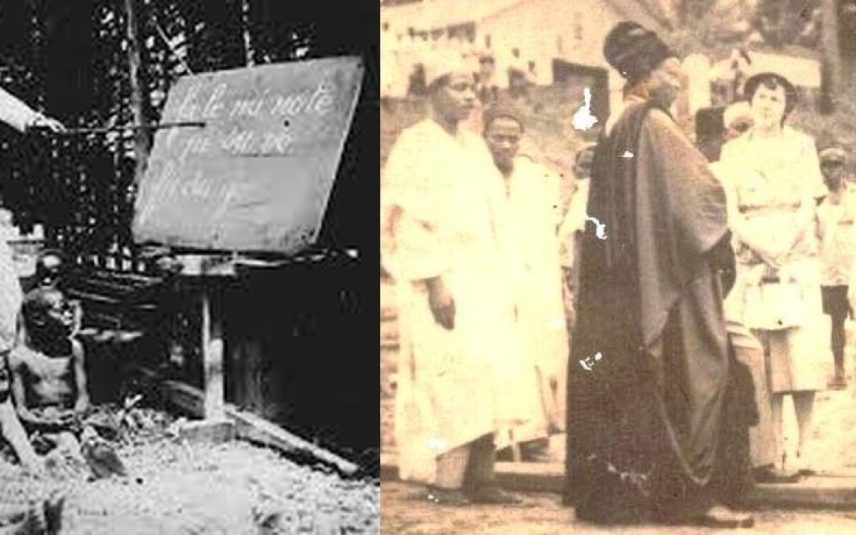Historical photographs showing Christian missionary education and Igala traditional authority in northern Igbo regions.